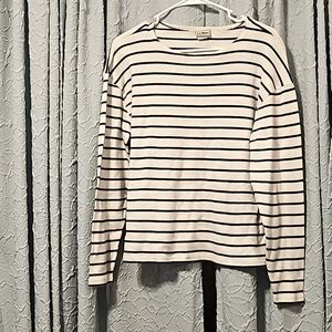 L.L. Bean Black and White Striped Long Sleeve Tee
